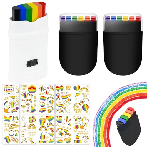 AYNKH Regenbogen Stift Set mit Stolz Aufkleber, 3x6-Farbe Gesichtsfarbe Sticks, 10 Stolz Tattoo Blätter, Festivaldekoration für Paraden, Stolz + LGBTQ Make-up, Weltmeisterschaft & Euro-Veranstaltungen von AYNKH