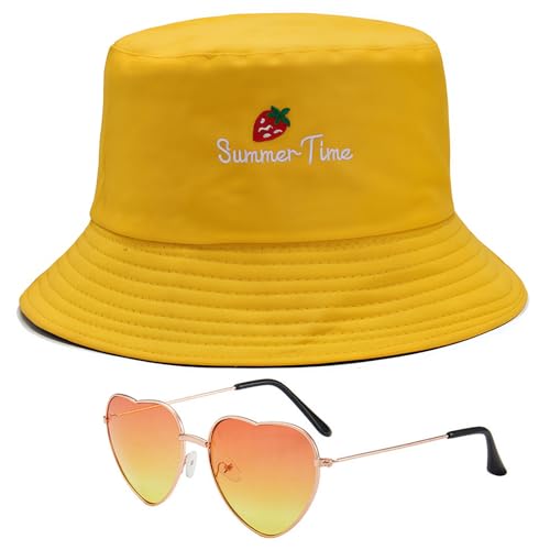 AYNKH Reversible Unisex Hut mit Breiter Krempe und Sonnenbrille für Männer Frauen Outdoor Sommer Strand Reisen von AYNKH