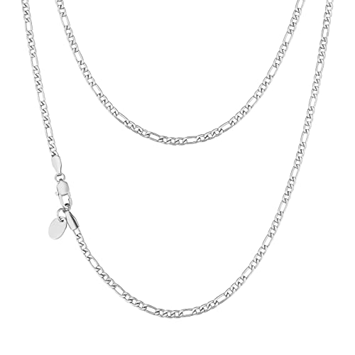 KRKC&CO 3mm Herren Halskette, Figaro Chain 18K Gold Vergoldet/Silber Farbe Edelstahl Figarokette, Hip-Hop Kette, Nickelfrei Necklace für Männer Herren Länge 45-61cm(3mm-Silbrig, 45.7) von AYOUYA