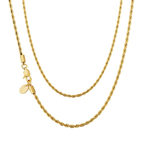 KRKC&CO 3mm/4mm/6mm Herren Halskette, Rope Chain 18K Gold Vergoldet/Silber Farbe Edelstahl Kordelkette, Hip-Hop Kette, Nickelfrei Necklace für Männer Herren Länge 45-66cm (3mm-Golden, 50.80) von AYOUYA