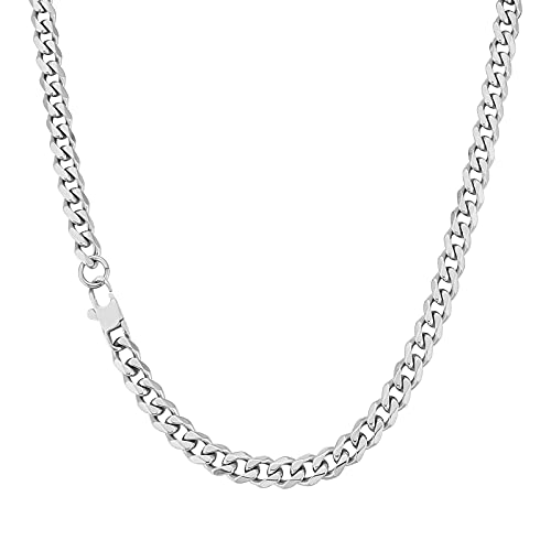 KRKC&CO 6mm Herren Halskette, Cuban Link Chain Silber Farbe Edelstahl Panzerkette, Hip-Hop Kubanische Kette, Nickelfrei Necklace für Männer Herren Länge 45-66cm(6mm-Edelstahl, 55.9) von AYOUYA