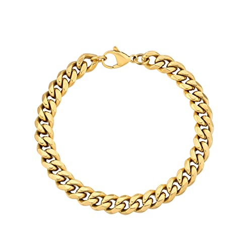 AYOUYA KRKC&CO Herren Armband, 18K Gold Vergoldet Edelstahl Cuban Armband 8mm, Nickelfrei Hip Hop Gliederarmband Panzerkette Armband für Männer Herren(8mm-18K Gold Vergoldet, 17.8) von AYOUYA