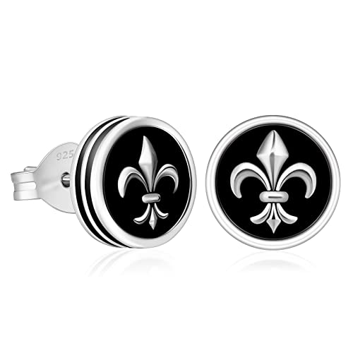 KRKC&CO Silber Herren Ohrstecker, Schwarz S925 Sterling Silber Fleur De Lis Ohrringe, Nickelfrei Hip Hop Ohr Schmuck für Männer(Fleur De Lis) von AYOUYA