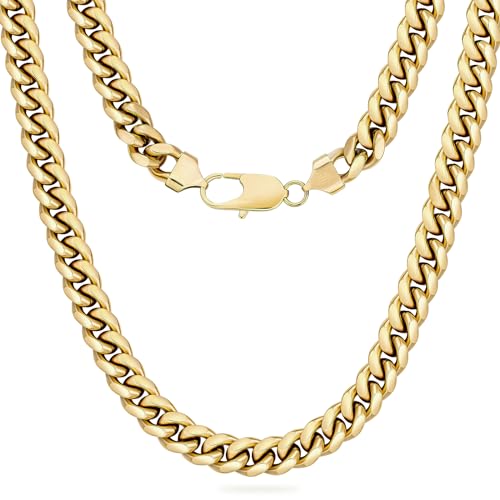 KRKC&CO 10mm Herren Halskette, 14K Gold Vergoldet Edelstahl Panzerkette Cuban Link Chain, Nickel-frei Dicke Kette Goldkette für Männer Länge 45,7cm von AYOUYA