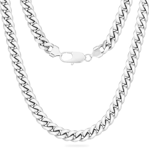 KRKC&CO 10mm Herren Halskette, Silber Farbe Edelstahl Panzerkette Cuban Link Chain, Nickel-frei Dicke Kette Silberkette für Männer Länge 50,8cm von AYOUYA