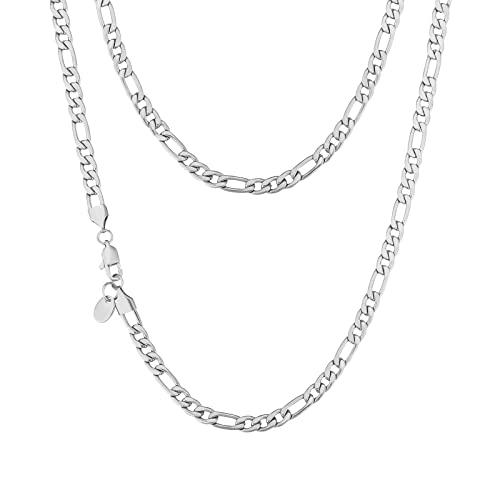 KRKC&CO 3mm/5mm Herren Halskette, Figaro Chain 18K Gold Vergoldet/Silber Farbe Edelstahl Figarokette, Hip-Hop Kette, Nickelfrei Necklace für Männer Herren Länge 45-61cm (5mm-Silbrig, 55.9) von AYOUYA