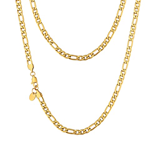 KRKC&CO 3mm/5mm Herren Halskette, Figaro Chain 18K Gold Vergoldet/Silber Farbe Edelstahl Figarokette, Hip-Hop Kette, Nickelfrei Necklace für Männer Herren Länge 45-61cm von AYOUYA