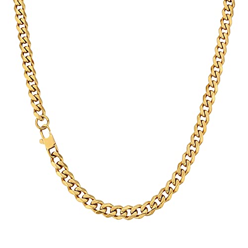 KRKC&CO 6mm Herren Halskette, Cuban Link Chain 18K Gold Vergoldet Edelstahl Panzerkette, Hip-Hop Kubanische Kette, Nickelfrei Necklace für Männer Herren Länge 45-66cm(6mm-18 Gold Vergoldet, 55.9) von AYOUYA