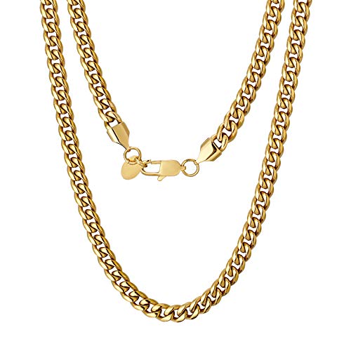 KRKC&CO 6mm Panzerkette 18K Gold/Weißgold Edelstahl Herren Kette Cuban Link Chains Hip Hop Halskette Nickelfrei für Herren Damen Jungen (18k Gold, 45) von AYOUYA