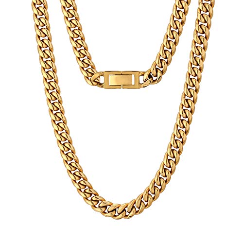 KRKC&CO 8mm Panzerkette 18K Gold/Weißgold Edelstahl Herren Kette Cuban Link Chains Hip Hop Halskette Nickelfrei für Herren Damen Jungen (18K Gold, 65) von AYOUYA