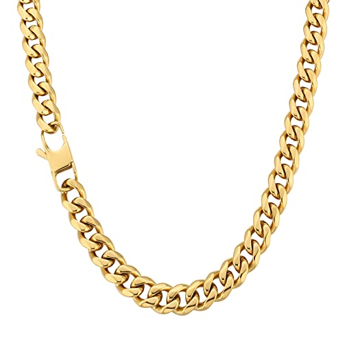 KRKC&CO 9mm Herren Halskette, Cuban Link Chain 18K Gold Vergoldet Edelstahl Panzerkette, Hip-Hop Kubanische Kette, Nickelfrei Necklace für Männer Herren Länge 45-66cm(9mm-18 Gold Vergoldet, 66) von AYOUYA