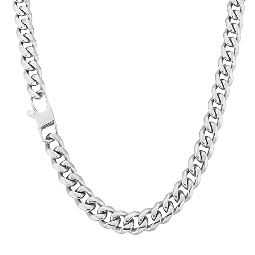 KRKC&CO 9mm Herren Halskette, Cuban Link Chain Silber Farbe Edelstahl Panzerkette, Hip-Hop Kubanische Kette, Nickelfrei Necklace für Männer Herren Länge 45-66cm(9mm-Edelstahl, 45.7) von AYOUYA