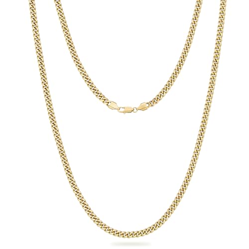 KRKC&CO 3mm Herren Halskette, 14K Gold Vergoldet Edelstahl Panzerkette Cuban Link Chain, Nickel-frei Dünne Kette Goldkette für Männer Länge 45-61cm von AYOUYA