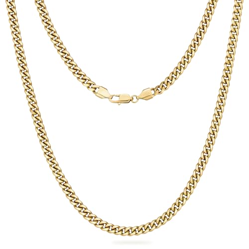 KRKC&CO 5mm Herren Halskette, 14K Gold Vergoldet Edelstahl Panzerkette Cuban Link Chain, Nickel-frei Dünne Kette Goldkette für Männer Länge 45-61cm von AYOUYA