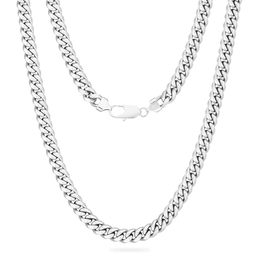 KRKC&CO 8mm Herren Halskette, Silber Farbe Edelstahl Panzerkette Cuban Link Chain, Nickel-frei Dicke Kette Silberkette für Männer Länge 48-61cm von AYOUYA