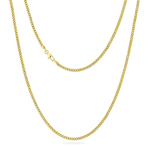 KRKC&CO Herren Halskette, 14K Gold Vergoldet 3mm Edelstahl Panzerkette Cuban Link Chain, Nickel-frei Dünne Kette Goldkette Silberkette für Männer Länge 45-61cm von AYOUYA