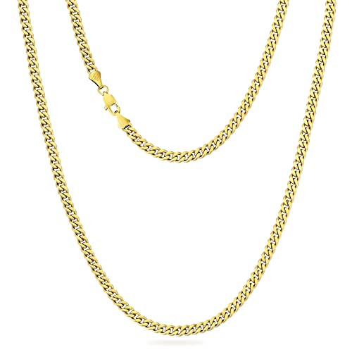 KRKC&CO Herren Halskette, 14K Gold Vergoldet 4mm Edelstahl Panzerkette Cuban Link Chain, Nickel-frei Dünne Kette Goldkette Silberkette für Männer Länge 45-61cm von AYOUYA