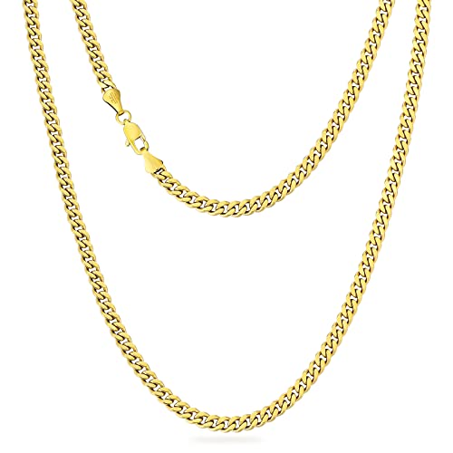 KRKC&CO Herren Halskette, 14K Gold Vergoldet 5mm Edelstahl Panzerkette Cuban Link Chain, Nickel-frei Dünne Kette Goldkette Silberkette für Männer Länge 45-61cm von AYOUYA