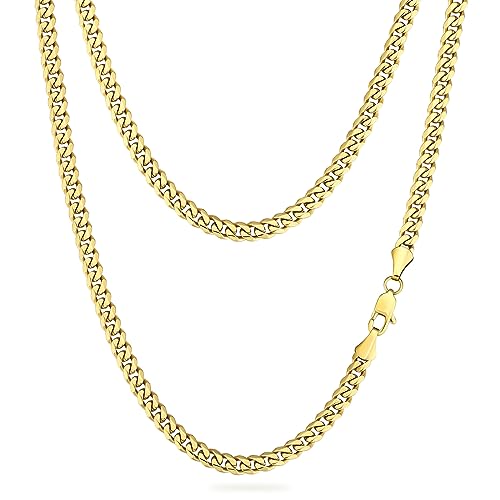 KRKC&CO Herren Halskette, 14K Gold Vergoldet 6mm Edelstahl Panzerkette Cuban Link Chain, Nickel-frei Kette Goldkette Silberkette für Männer Länge 45-66cm(14K Gold Vergoldet, 61) von AYOUYA