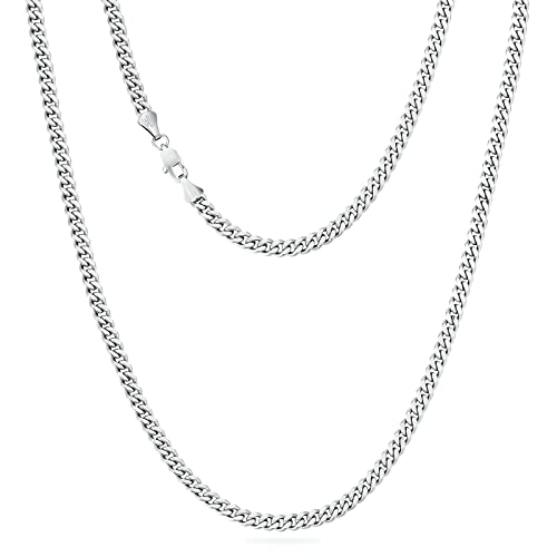 KRKC&CO Herren Halskette, Silber Farbe 4mm Edelstahl Panzerkette Cuban Link Chain, Nickel-frei Dünne Kette Goldkette Silberkette für Männer Länge 45-61cm von AYOUYA