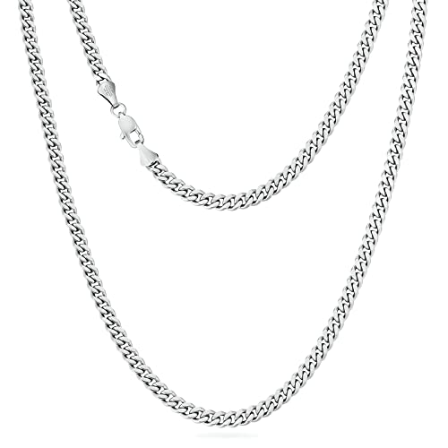 KRKC&CO Herren Halskette, Silber Farbe 5mm Edelstahl Panzerkette Cuban Link Chain, Nickel-frei Dünne Kette Goldkette Silberkette für Männer Länge 45-61cm von AYOUYA