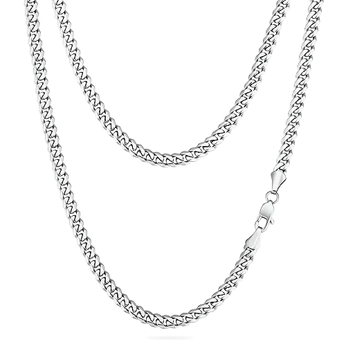 KRKC&CO Herren Halskette, Silber Farbe 6mm Edelstahl Panzerkette Cuban Link Chain, Nickel-frei Kette Goldkette Silberkette für Männer Länge 45-66cm(Edelstahl, 45.7) von AYOUYA