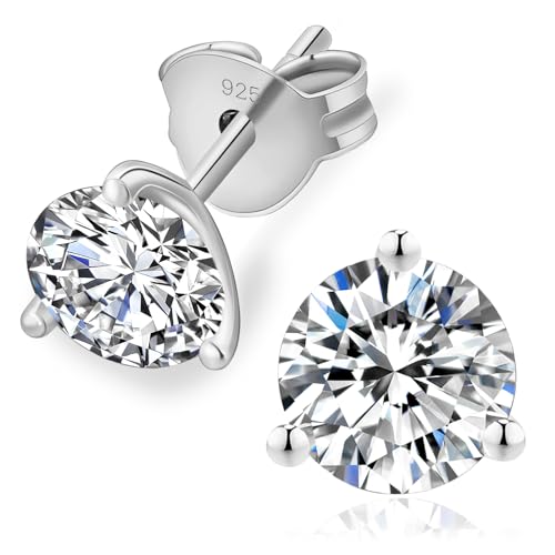 KRKC&CO Moissanite Damen Ohrstecker, 925 Silber Diamant Ohrringe Weißgold vergoldet VVS1 Reinheit D Farbe, Nickelfrei Rund Ohr Schmuck für Frau(4mm | 0,3ct Einzel | 0,6 ctw, 3-Krappen Silbrig) von AYOUYA