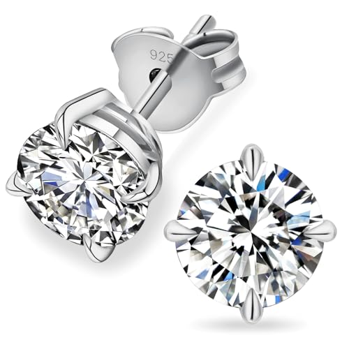 KRKC&CO Moissanite Damen Ohrstecker, 925 Silber Diamant Ohrringe VVS1 Reinheit D Farbe, Nickelfrei Rund Ohr Schmuck für Frau(5mm | 0,5ct Einzel | 1,0 ctw, 4-Krappen Silbrig) von AYOUYA