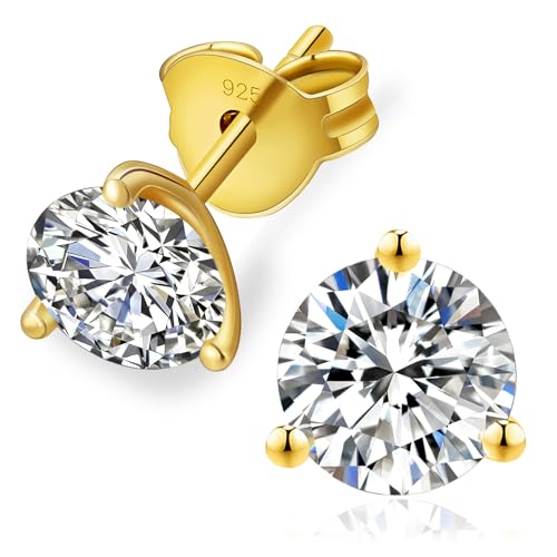 KRKC&CO Moissanite Damen Ohrstecker, 925 Silber Diamant Ohrringe VVS1 Reinheit D Farbe, Nickelfrei Rund Ohr Schmuck für Frau(6mm | 0,8ct Einzel | 1,6 ctw, 3-Krappen 14K Gold Vergoldet) von AYOUYA