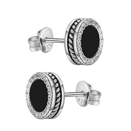 KRKC&CO Schwarzer Ohrstecker, S925 Sterling Silber, Iced Out Ohrringe mit 5A Zirkonia, Hip Hop Black Earrings Modeschmuck für Herren Damen(Schwarzer Onyx) von AYOUYA