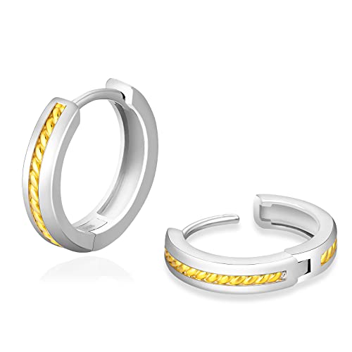 KRKC&CO Silber Hoop Ohrringe, 14K Gold/Weißgold Vergoldet S925 Sterling Silber Kreolen, Nickel-frei 15mm Creolen für Herren Männer(Kordel-Silber&Gold) von AYOUYA