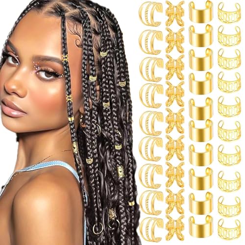 40 Stück Gold Silber Haarschmuck Haaranhänger Damen Verstellbar Braids Schmuck Haarschmuck für Zöpfe Haarspiralen für Braids Zubehör Dekoration (Gold, One Size) von AYOrpeg