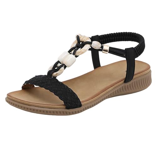 AYOrpeg Damen Flache Sandalen Sommerschuhe Outdoor Walking Flache Sandalen Damen Freizeit Zehentrenner mit Weiche Fußbett（Schwarz,39 von AYOrpeg