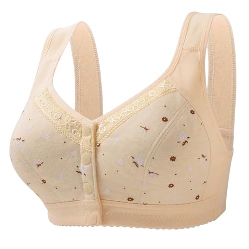 AYOrpeg Damen Full Coverage BH Frauen BH Starker Halt Große Brüste BH Starker Halt vorne zu schließen bequem leicht zu schließen Baumwoll-BHS mit Knopfleiste vorne (Beige-F, 46) von AYOrpeg