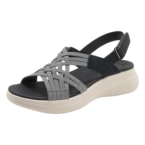 AYOrpeg Damen Keilsandalen Slingback Fußbett Sandalen Frauen Bequeme Leichte Sommerschuhe Casual Strick Sandalen（Schwarz,37 von AYOrpeg