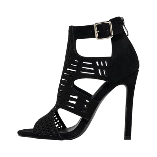 AYOrpeg Damen Sandalen High Heel Open Toe Stiletto Schuhe mit Reißverschluss Vintage Komfortable Elegant Stiletto Sandalen für Party Sandaletten（Schwarz,41 von AYOrpeg