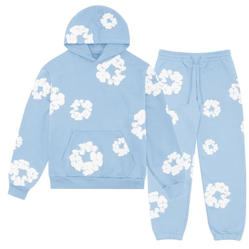AYOrpeg Jogginganzug Herren Sportbekleidung Blumen Hoodie mit Hose Set 2-Teilig Tracksuit Sportanzug Langarm Trainingsanzug Freizeitanzug Sportanzug Set（Blau,S von AYOrpeg