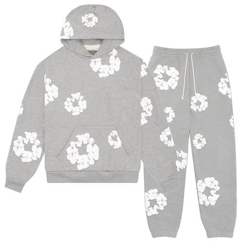AYOrpeg Jogginganzug Herren Sportbekleidung Blumen Hoodie mit Hose Set 2-Teilig Tracksuit Sportanzug Langarm Trainingsanzug Freizeitanzug Sportanzug Set（Grau,XL von AYOrpeg