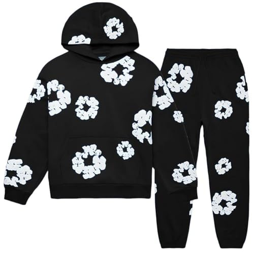 AYOrpeg Jogginganzug Herren Sportbekleidung Blumen Hoodie mit Hose Set 2-Teilig Tracksuit Sportanzug Langarm Trainingsanzug Freizeitanzug Sportanzug Set（Schwarz,M von AYOrpeg