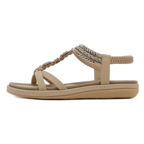 AYOrpeg Sandalen Damen Bequem Hausschuhe Offene Schicke Sommerschuhe Elegant Slingback Sandaletten Böhmische Damensandalen（Beige,42 von AYOrpeg