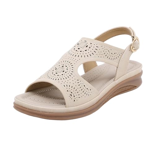 AYOrpeg Sandalen Damen Flache Orthopädische Sandaletten Mit Fussbett Frauen Schuhe Sommerschuhe Elegant lässige Wandersandalen（Beige,39 von AYOrpeg