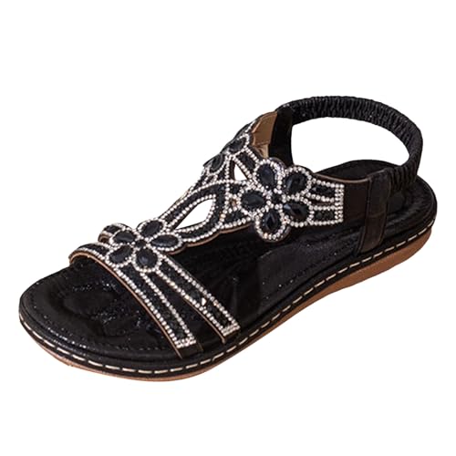 AYOrpeg Sandalen Damen Flache Zehentrenner Sandaletten Leichte Bohemian Sandaletten Bohemia Sommersandalen Bequem Sandale（Schwarz,37 von AYOrpeg