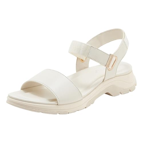 AYOrpeg Sandalen Damen Freizeit Flache Sandalette Sportliche Sandals Freizeit Elegant Strand Schuhe mit Dicker Sohle Rutschfeste Sandaletten（Beige,39 von AYOrpeg