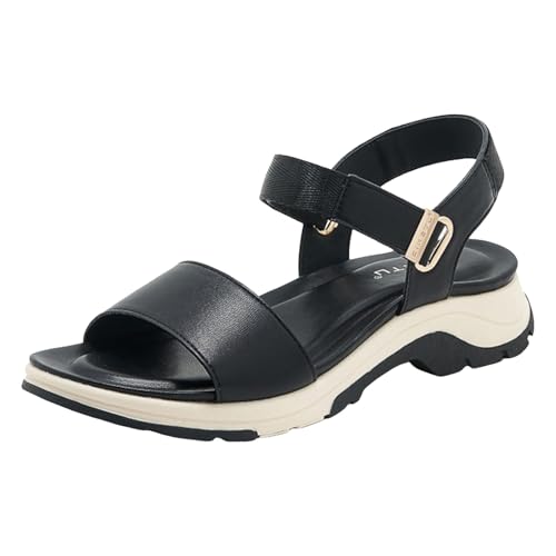AYOrpeg Sandalen Damen Freizeit Flache Sandalette Sportliche Sandals Freizeit Elegant Strand Schuhe mit Dicker Sohle Rutschfeste Sandaletten（Schwarz,38 von AYOrpeg