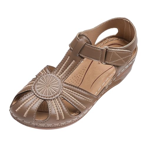 AYOrpeg Sandalen Damen Geschlossene Wedges Sandaletten Vintage Elegant Strand Bohemia Knöchelriemen Casual Bequem Sandalen(Khaki,40 AYOrpeg Sandalen Damen Geschlossene Wedges Sandaletten Vintage Elegant Strand Bohemia Knöchelriemen Casual Bequem Sandalen(Khaki,40 von AYOrpeg