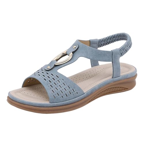 AYOrpeg Sandalen Damen-Hausschuhe Offene Schuhe Damen Schicke Bequem Für Füße Sommerschuhe Elegant Sandaletten mit Bequeme Elastischer Knöchelriemen（Blau,38 von AYOrpeg
