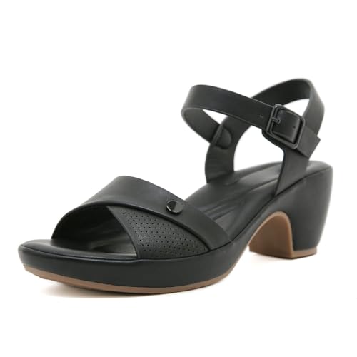 AYOrpeg Sandaletten Damen Blockabsatz Sandalen Riemchensandalen Offene Bequeme Zehen Damen Sandalen mit Absatz Plateausohle Verstellbarer Riemen（Schwarz,38 von AYOrpeg