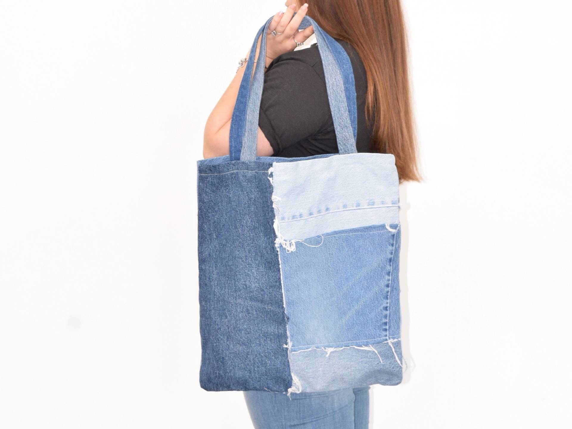 Jeans-Tasche, Patchwork-Denim, Recycled Denim von AYPEworks