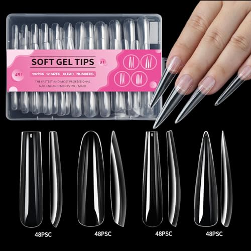 192x Extra Vollständiger Abdeckung Weiche Gelspitzen Acrylspitzen Aufdrücken Falsch Frauen von AYPOHU