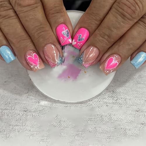 24 Stück Nägel Zum Aufdrücken Quadratisch Kleber Auf Den Nägeln Französische Kunstnägel Designs Falsche Nägel Künstliche Nägel Geschenke Für Frauen Und Mädchen von AYPOHU